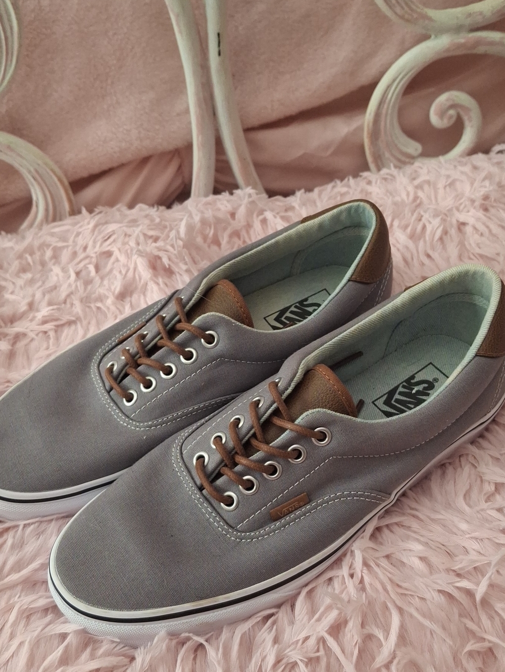 Men's, Women's Vans Era 59 Gray Canvas Brown Leather Lace-Up Sneakers NWOB